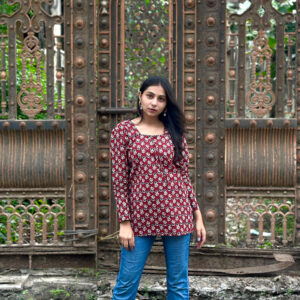 Maroon Ajrakh Print Cotton Kurti