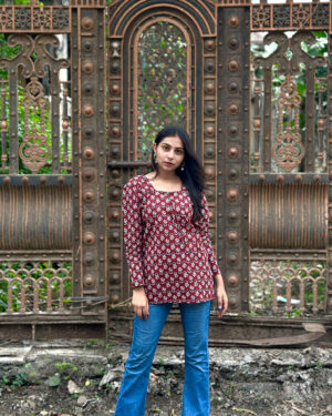 Maroon Ajrakh Print Cotton Kurti