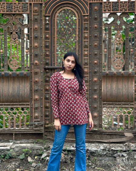 Maroon Ajrakh Print Cotton Kurti