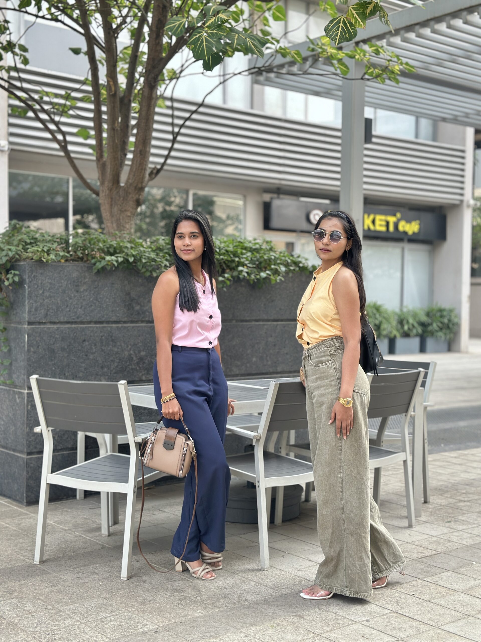 Dual Tone Elegance Sleeveless Button-Front Top – Yellow & Pink - Image 2