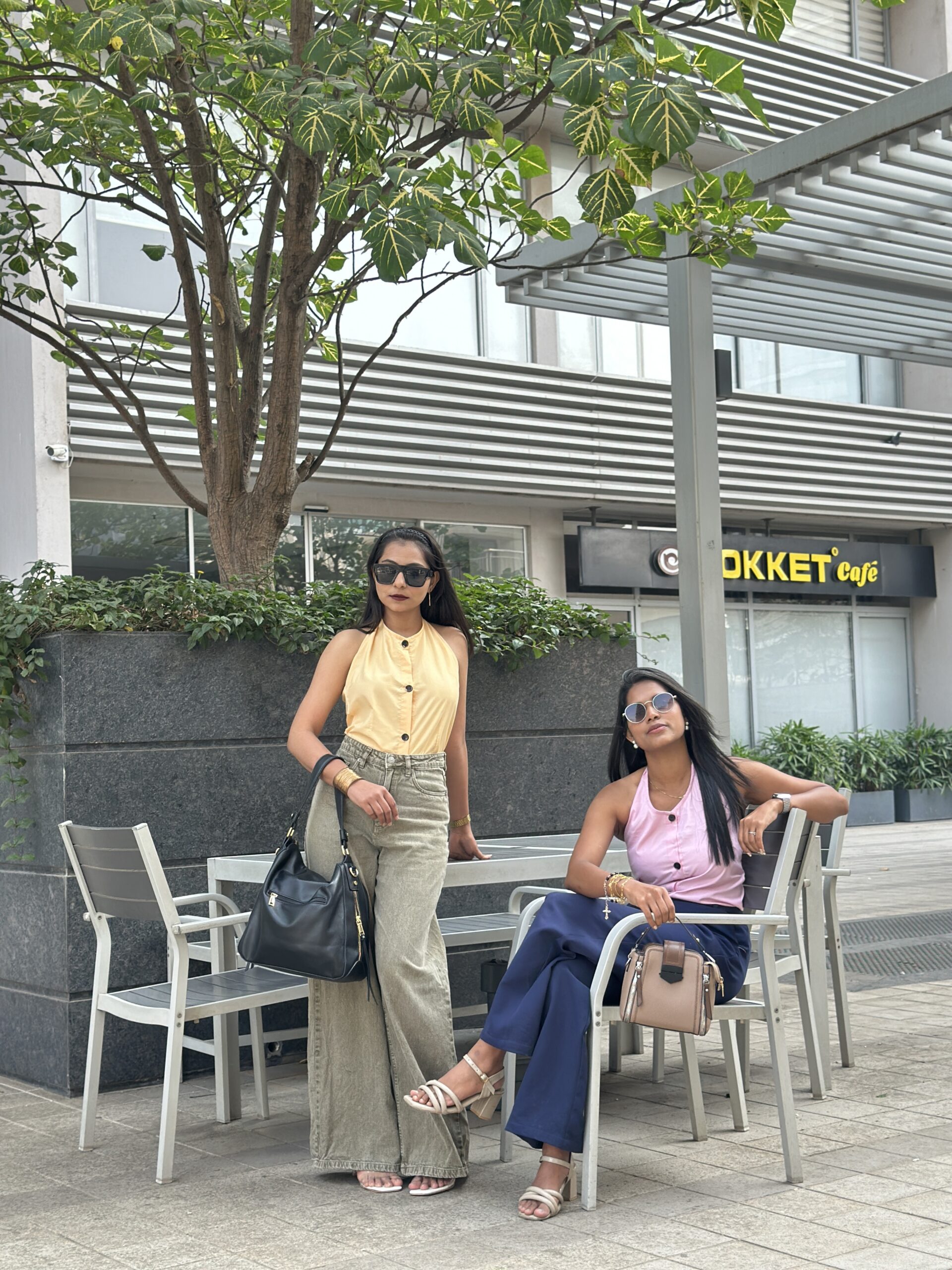 Dual Tone Elegance Sleeveless Button-Front Top – Yellow & Pink - Image 4