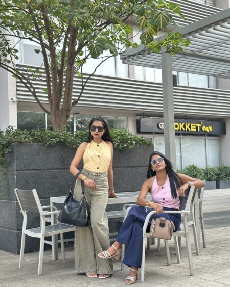 Dual Tone Elegance Sleeveless Button-Front Top – Yellow & Pink