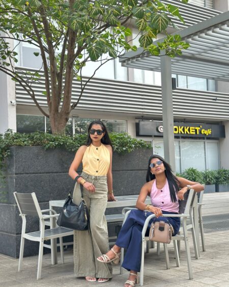 Dual Tone Elegance Sleeveless Button-Front Top – Yellow & Pink