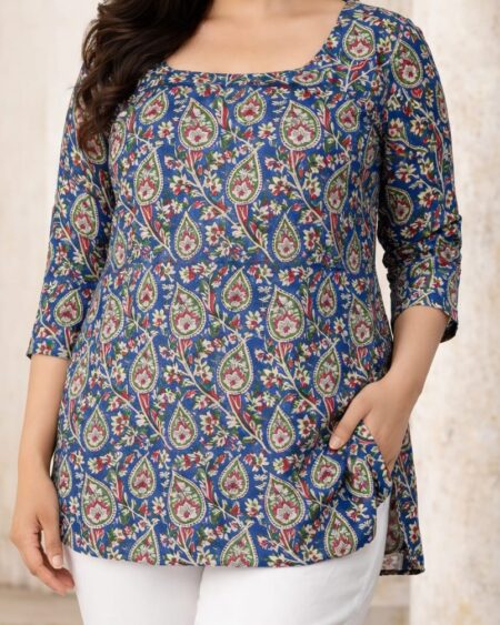Indigo Paisley Square Neck Cotton Kurti