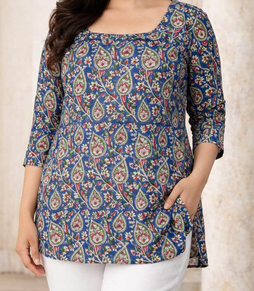 Indigo Paisley Square Neck Cotton Kurti