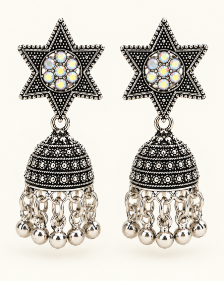 Oxidized Silver Star Jhumka Earrings