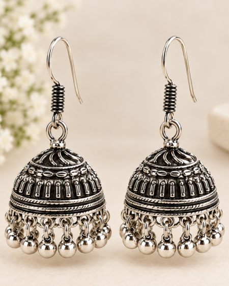 Traditional Oxidized Silver Jhumka Earrings