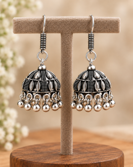 Oxidized Silver Traditional Jhumka Earrings