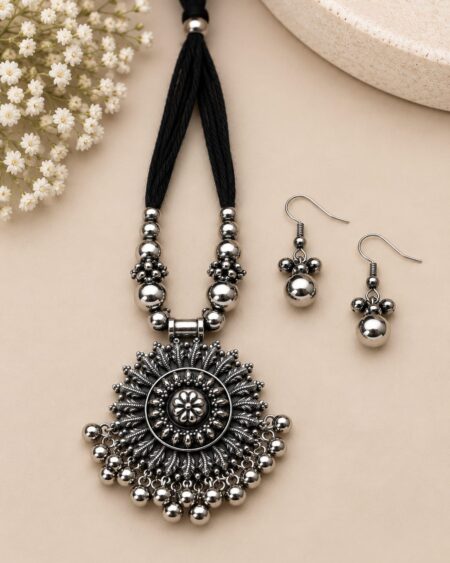Oxidised Silver Necklace & Earring Set