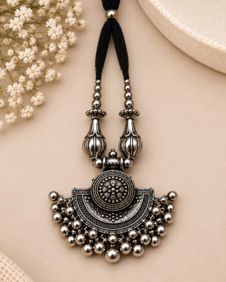 Antique Silver Oxidised Tribal Statement Necklace