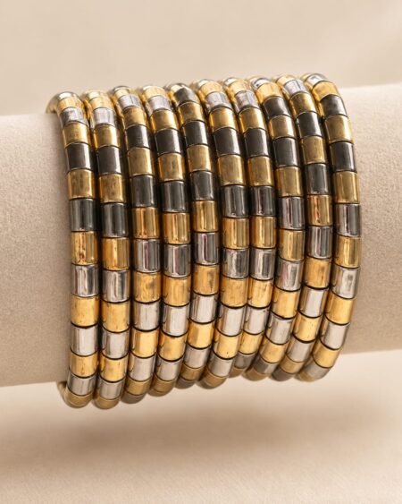 Gold & Silver Tone Beaded Stretch Bracelet Set