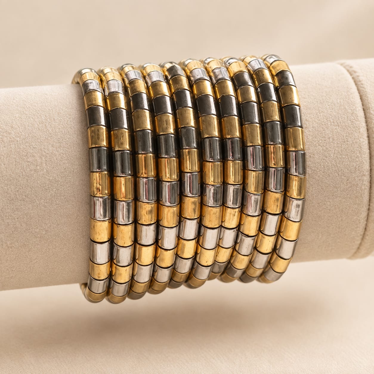 Gold & Silver Tone Beaded Stretch Bracelet Set
