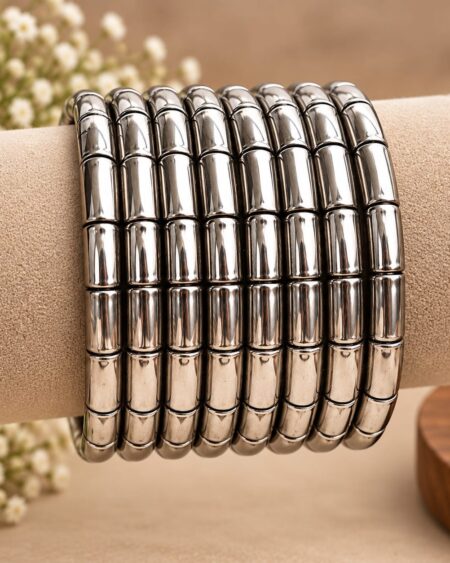 Classic Silver Tone Multi-Row Beaded Bracelet Set